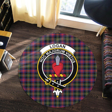 Logan Tartan Round Rug with Family Crest