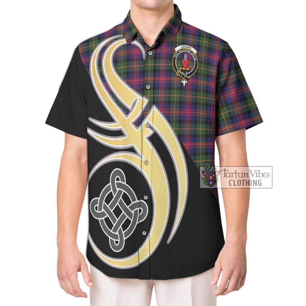 Logan Tartan Short Sleeve Button Shirt with Family Crest and Celtic Symbol Style Kid - Tartan Vibes Clothing