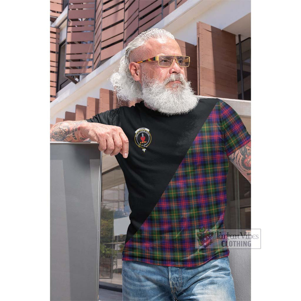 Tartan Vibes Clothing Logan Modern Tartan Cotton T-shirt with Family Crest and Military Logo Style