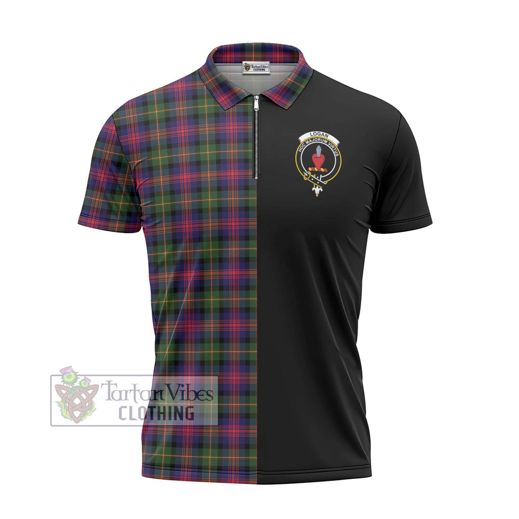 Logan Tartan Zipper Polo Shirt with Family Crest and Half Of Me Style - Tartanvibesclothing Shop