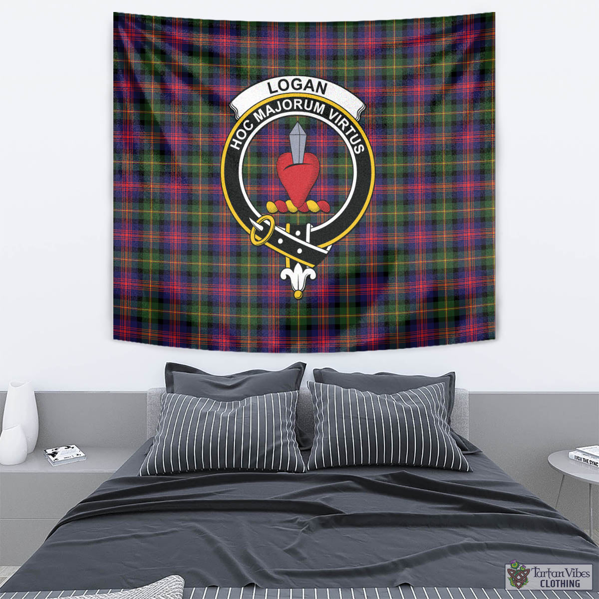 Tartan Vibes Clothing Logan Modern Tartan Tapestry Wall Hanging and Home Decor for Room with Family Crest