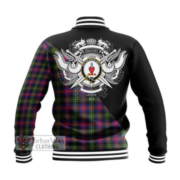 Logan Tartan Baseball Jacket with Family Crest and Military Logo Style