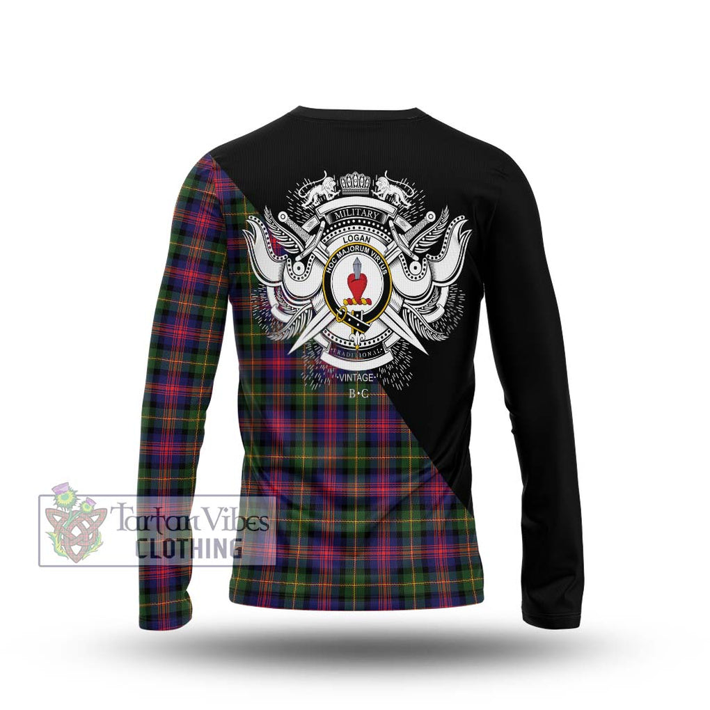 Logan Tartan Long Sleeve T-Shirt with Family Crest and Military Logo Style - Tartanvibesclothing Shop