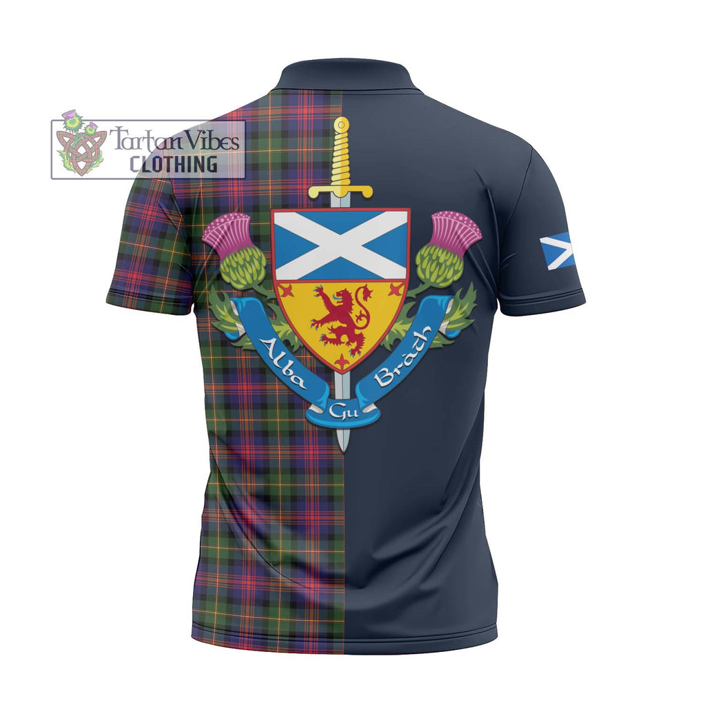 Tartan Vibes Clothing Logan Modern Tartan Zipper Polo Shirt with Scottish Lion Royal Arm Half Style