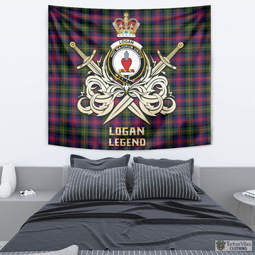 Logan Tartan Tapestry with Clan Crest and the Golden Sword of Courageous Legacy