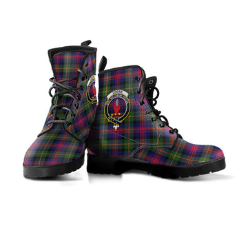 Logan Tartan Leather Boots with Family Crest