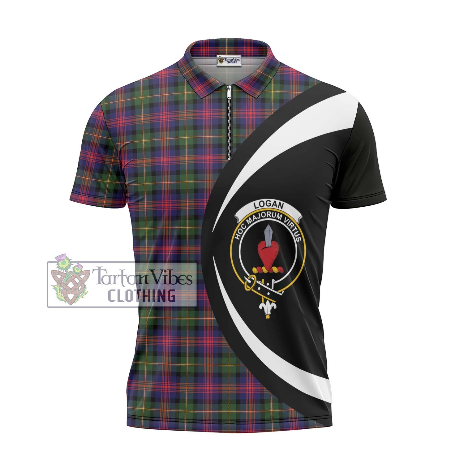 Tartan Vibes Clothing Logan Modern Tartan Zipper Polo Shirt with Family Crest Circle Style