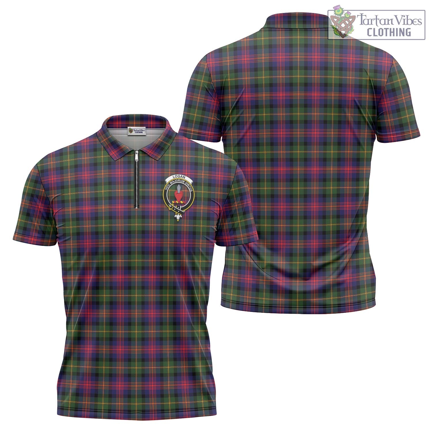 Tartan Vibes Clothing Logan Modern Tartan Zipper Polo Shirt with Family Crest