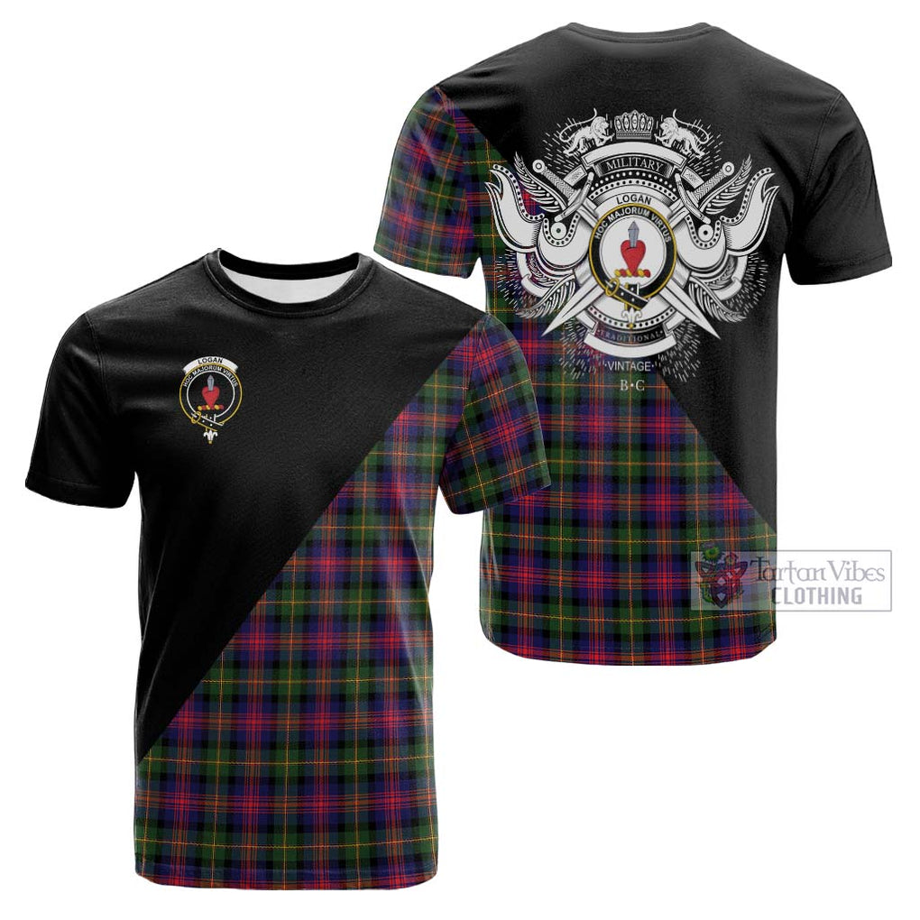 Tartan Vibes Clothing Logan Modern Tartan Cotton T-shirt with Family Crest and Military Logo Style