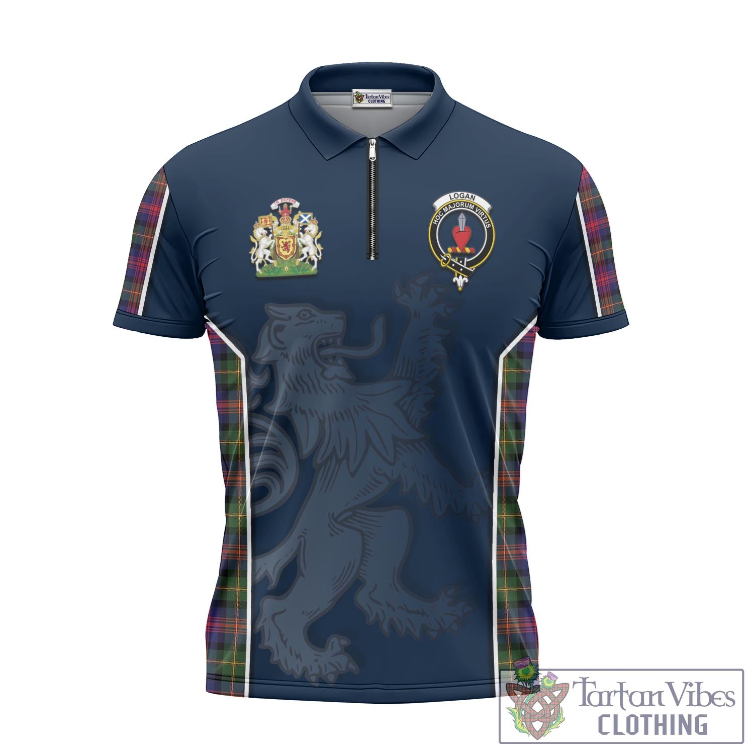 Tartan Vibes Clothing Logan Modern Tartan Zipper Polo Shirt with Family Crest and Lion Rampant Vibes Sport Style