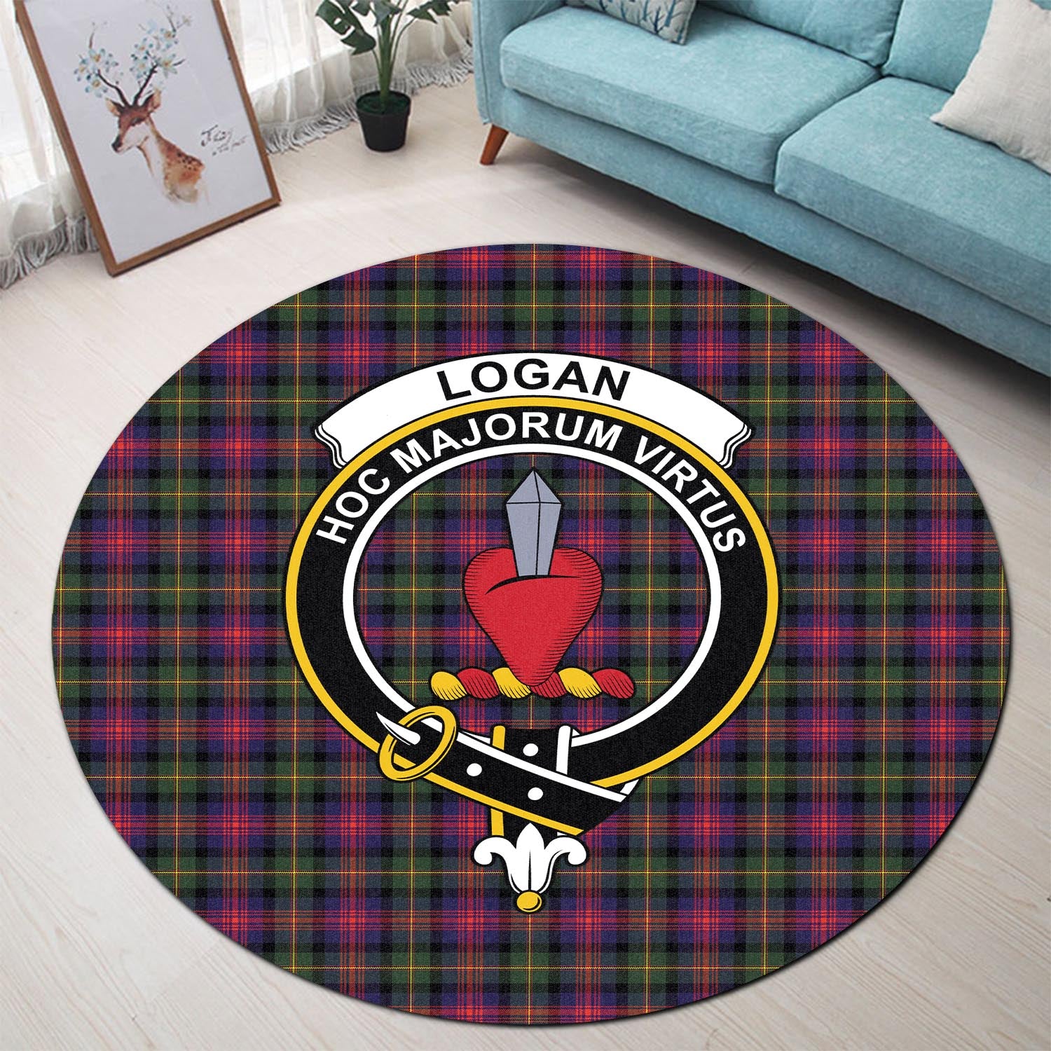 logan-modern-tartan-round-rug-with-family-crest