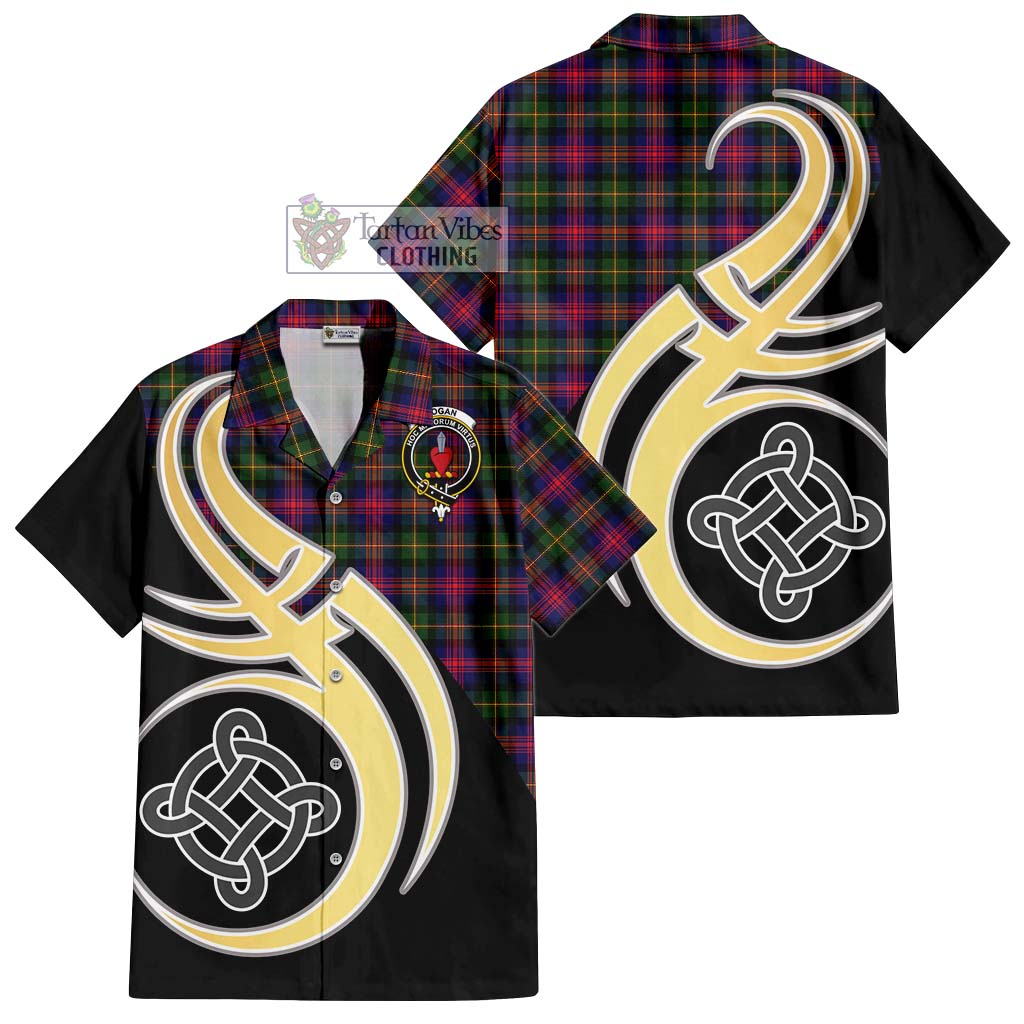 Logan Tartan Short Sleeve Button Shirt with Family Crest and Celtic Symbol Style - Tartan Vibes Clothing