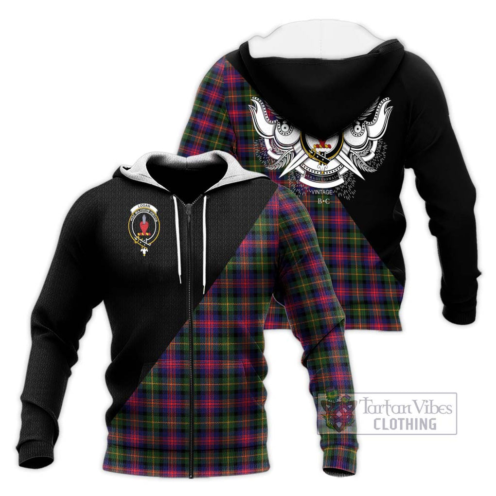 Logan Tartan Knitted Hoodie with Family Crest and Military Logo Style Unisex Knitted Zip Hoodie - Tartanvibesclothing Shop