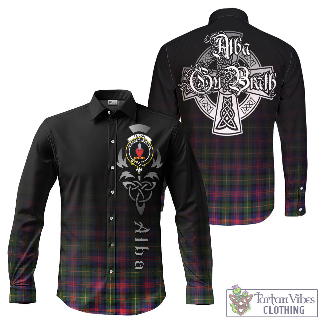 Tartan Vibes Clothing Logan Modern Tartan Long Sleeve Button Up Featuring Alba Gu Brath Family Crest Celtic Inspired