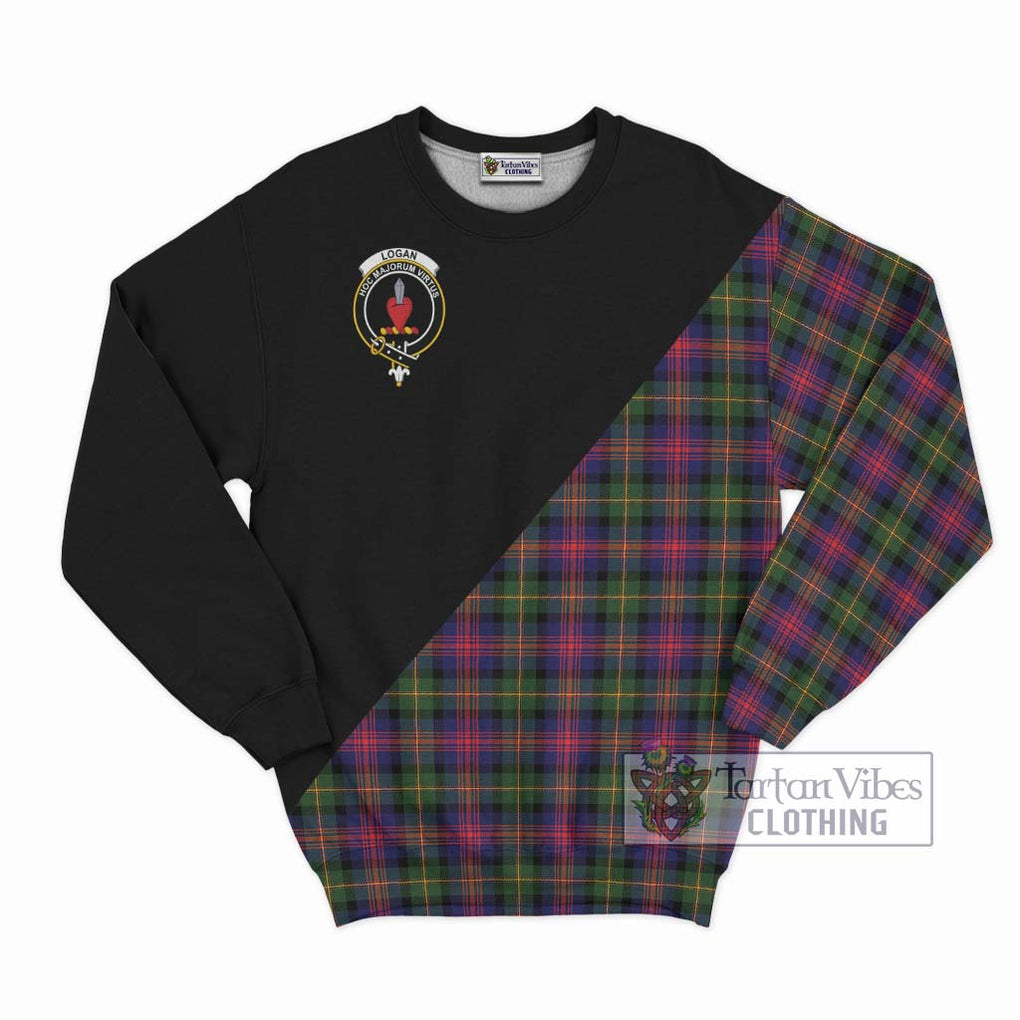 Logan Tartan Sweatshirt with Family Crest and Military Logo Style - Tartanvibesclothing Shop