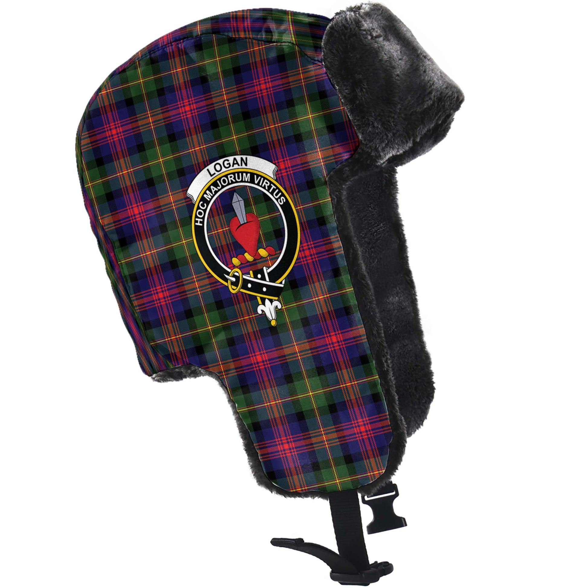 Logan Modern Tartan Winter Trapper Hat with Family Crest - Tartanvibesclothing