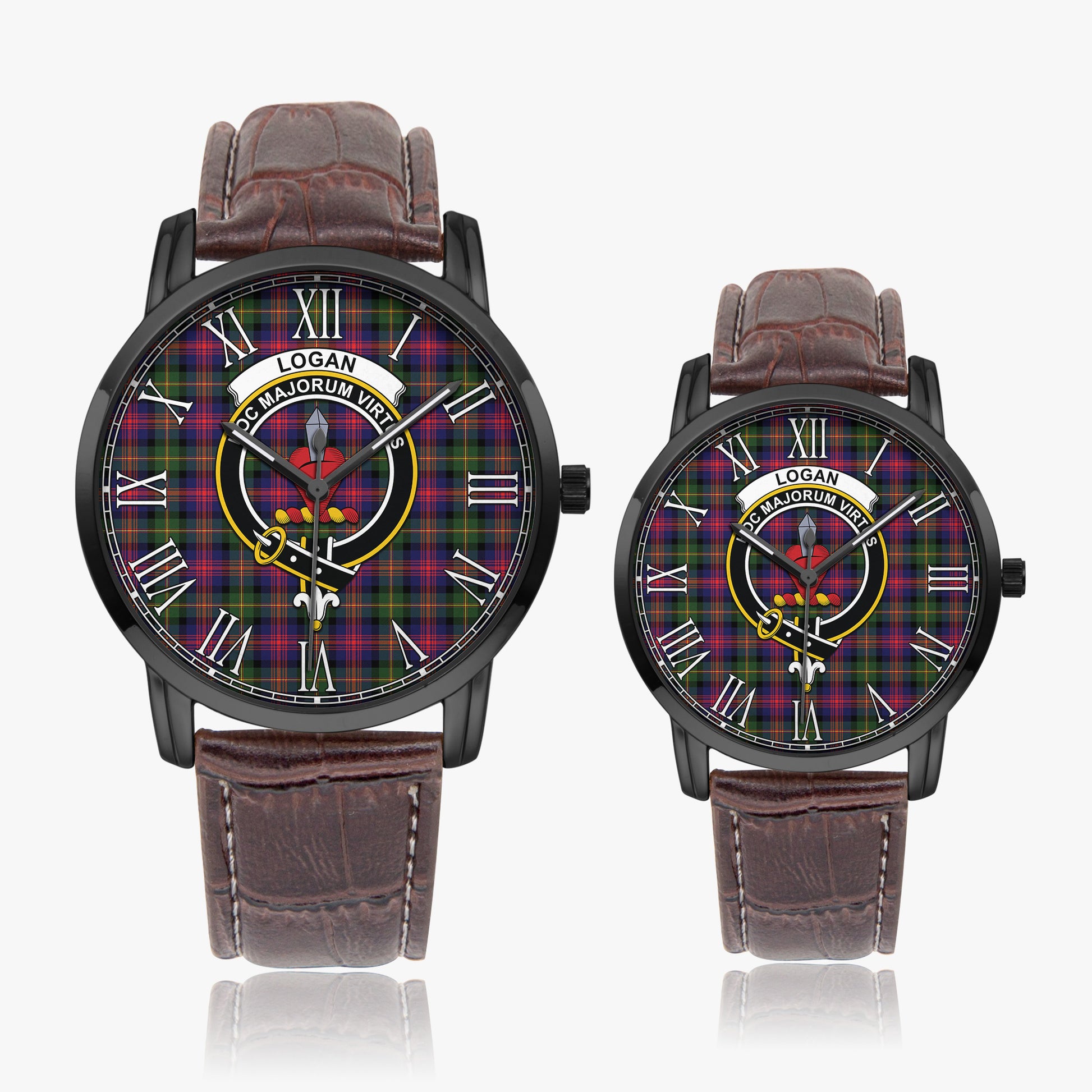 Logan Modern Tartan Family Crest Leather Strap Quartz Watch - Tartanvibesclothing