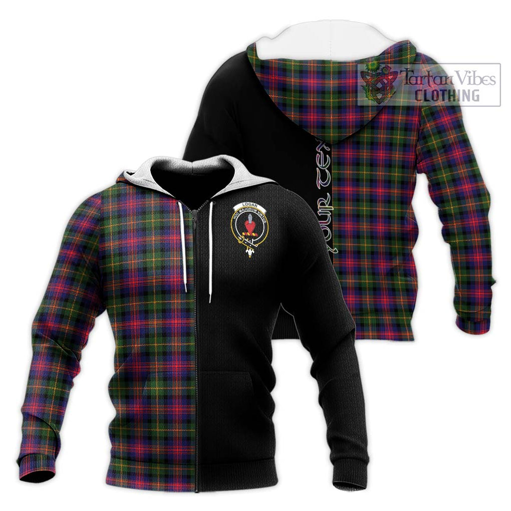 Logan Tartan Knitted Hoodie with Family Crest and Half Of Me Style Unisex Knitted Zip Hoodie - Tartanvibesclothing Shop