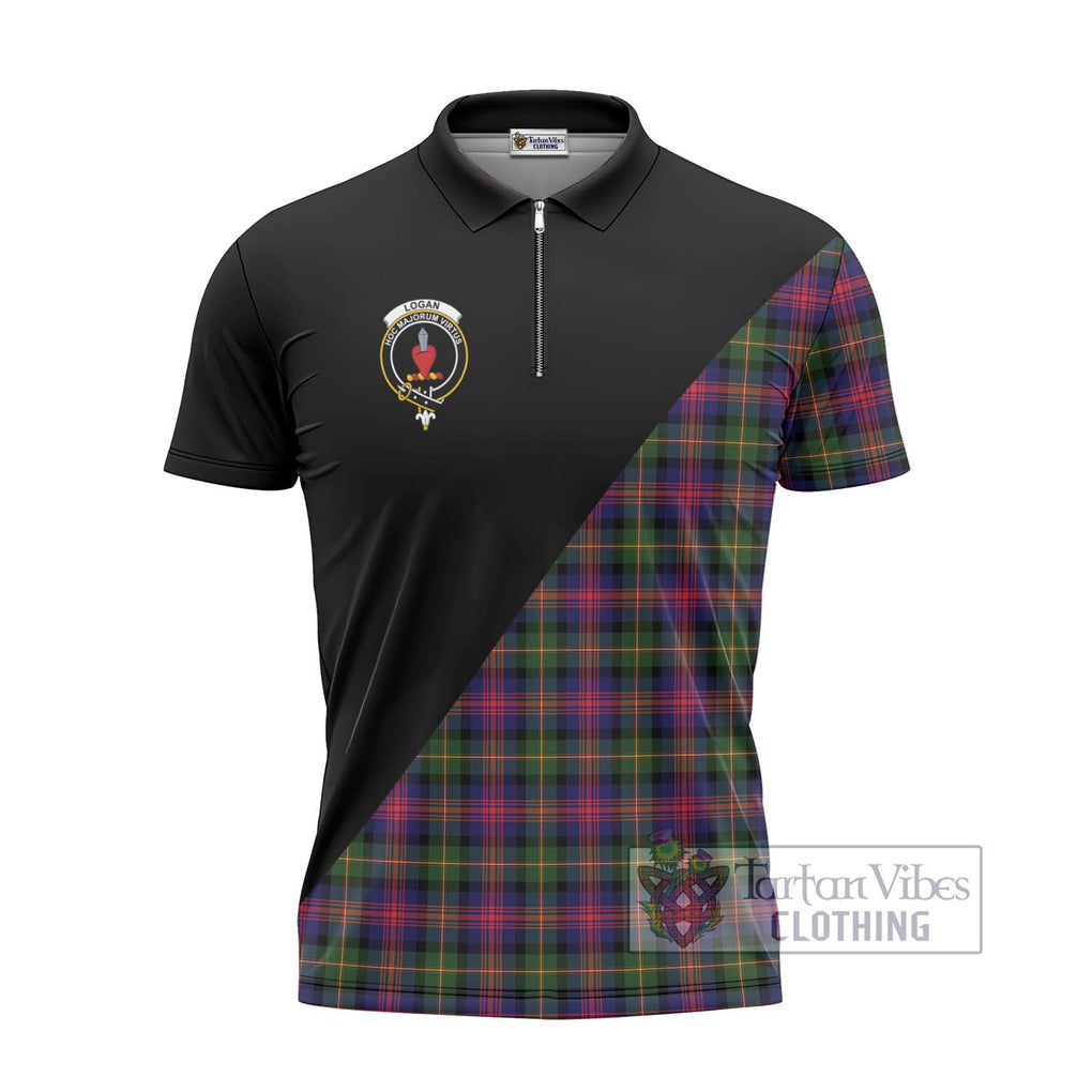 Logan Tartan Zipper Polo Shirt with Family Crest and Military Logo Style - Tartanvibesclothing Shop