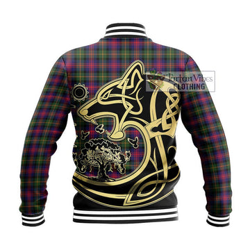 Logan Tartan Baseball Jacket with Family Crest Celtic Wolf Style