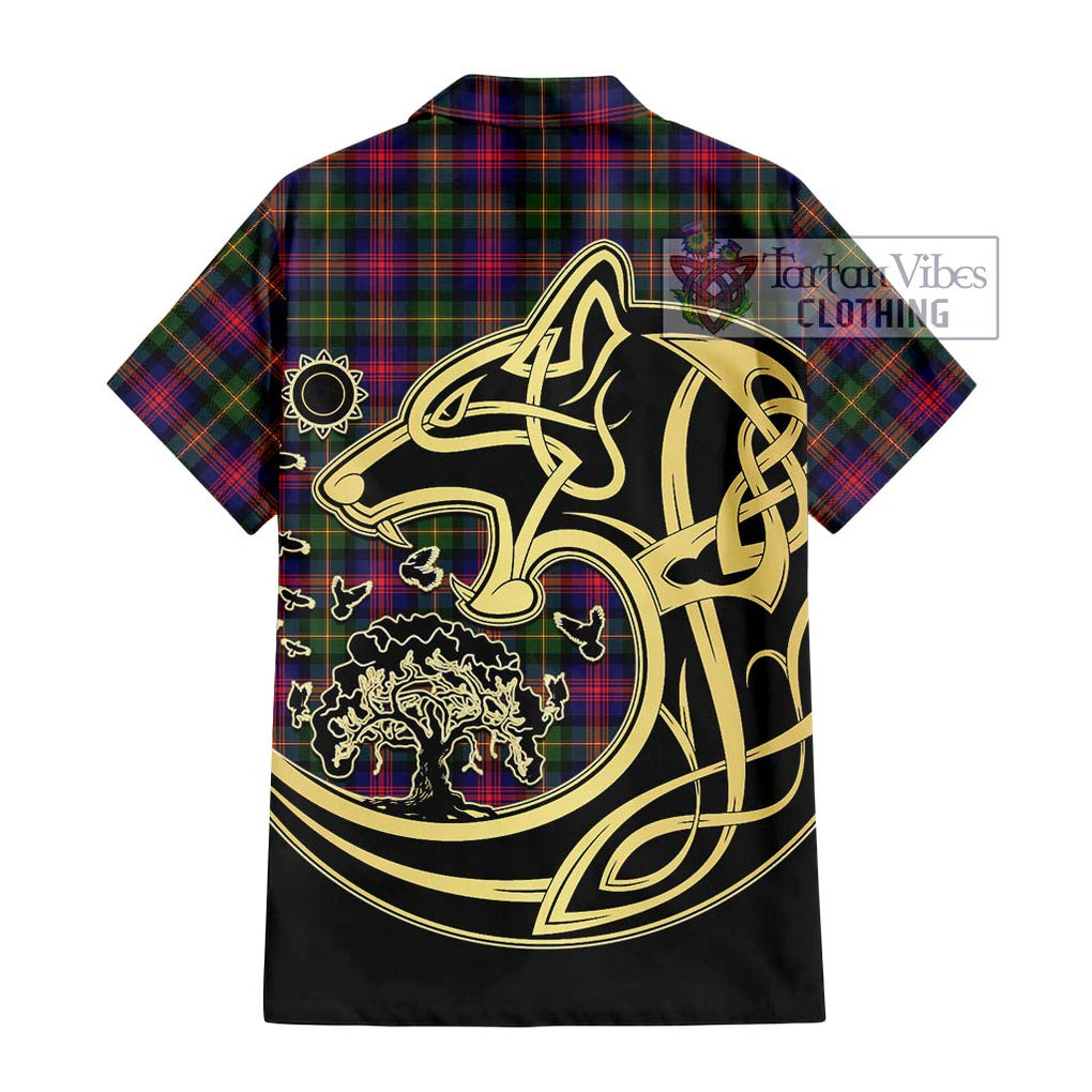 Logan Tartan Short Sleeve Button Shirt with Family Crest Celtic Wolf Style - Tartan Vibes Clothing