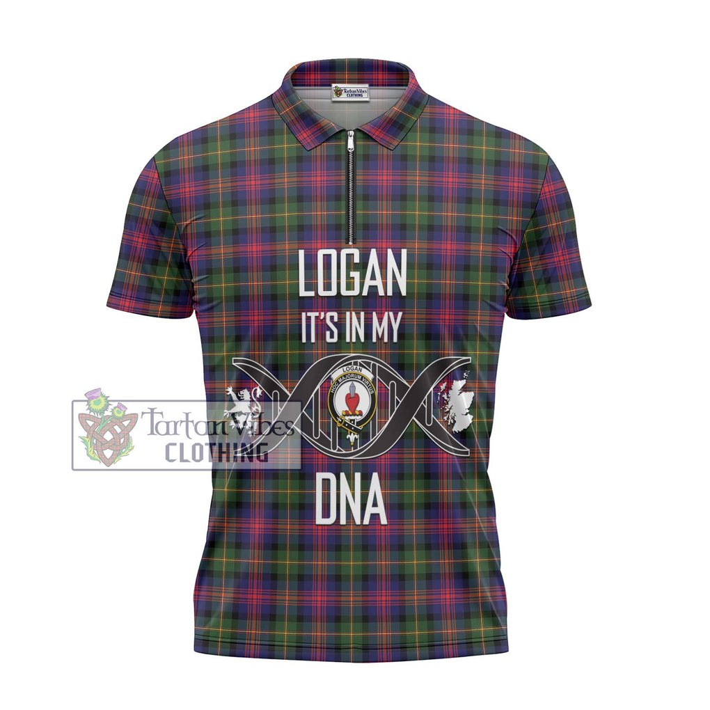 Logan Tartan Zipper Polo Shirt with Family Crest DNA In Me Style - Tartanvibesclothing Shop