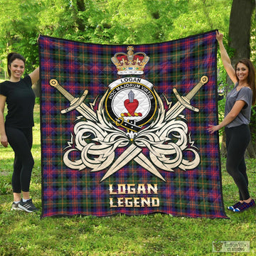 Logan Tartan Quilt with Clan Crest and the Golden Sword of Courageous Legacy