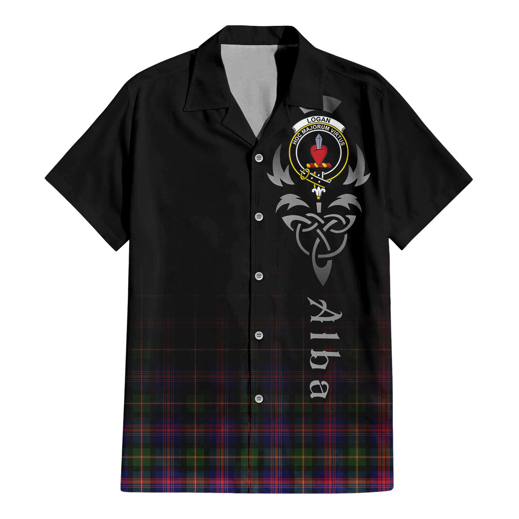 Tartan Vibes Clothing Logan Modern Tartan Short Sleeve Button Up Featuring Alba Gu Brath Family Crest Celtic Inspired