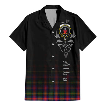 Logan Tartan Short Sleeve Button Up Shirt Featuring Alba Gu Brath Family Crest Celtic Inspired