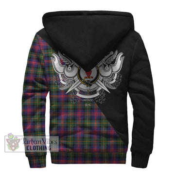 Logan Tartan Sherpa Hoodie with Family Crest and Military Logo Style