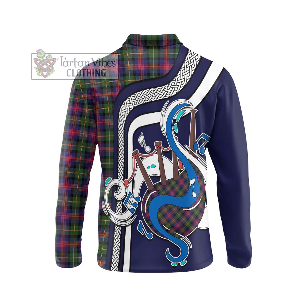 Tartan Vibes Clothing Logan Modern Tartan Long Sleeve Polo Shirt with Epic Bagpipe Style