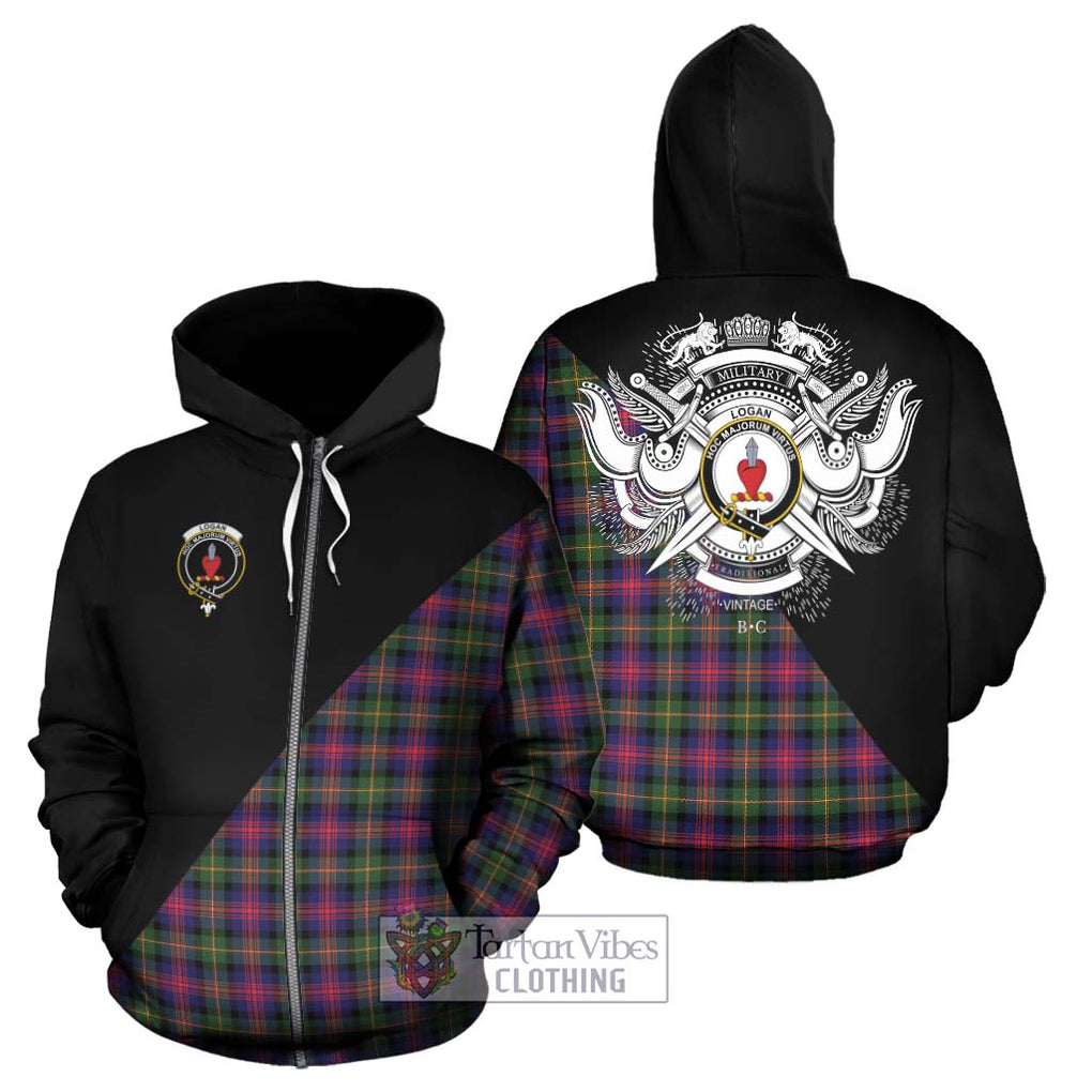 Logan Tartan Hoodie with Family Crest and Military Logo Style - Tartanvibesclothing Shop