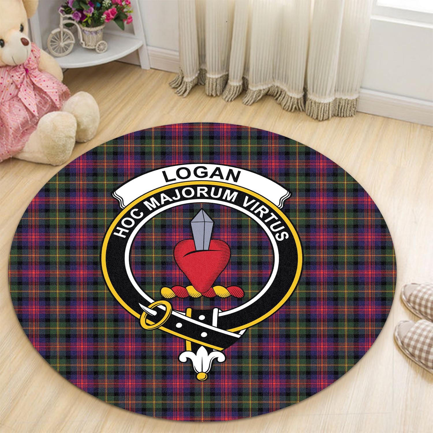 logan-modern-tartan-round-rug-with-family-crest