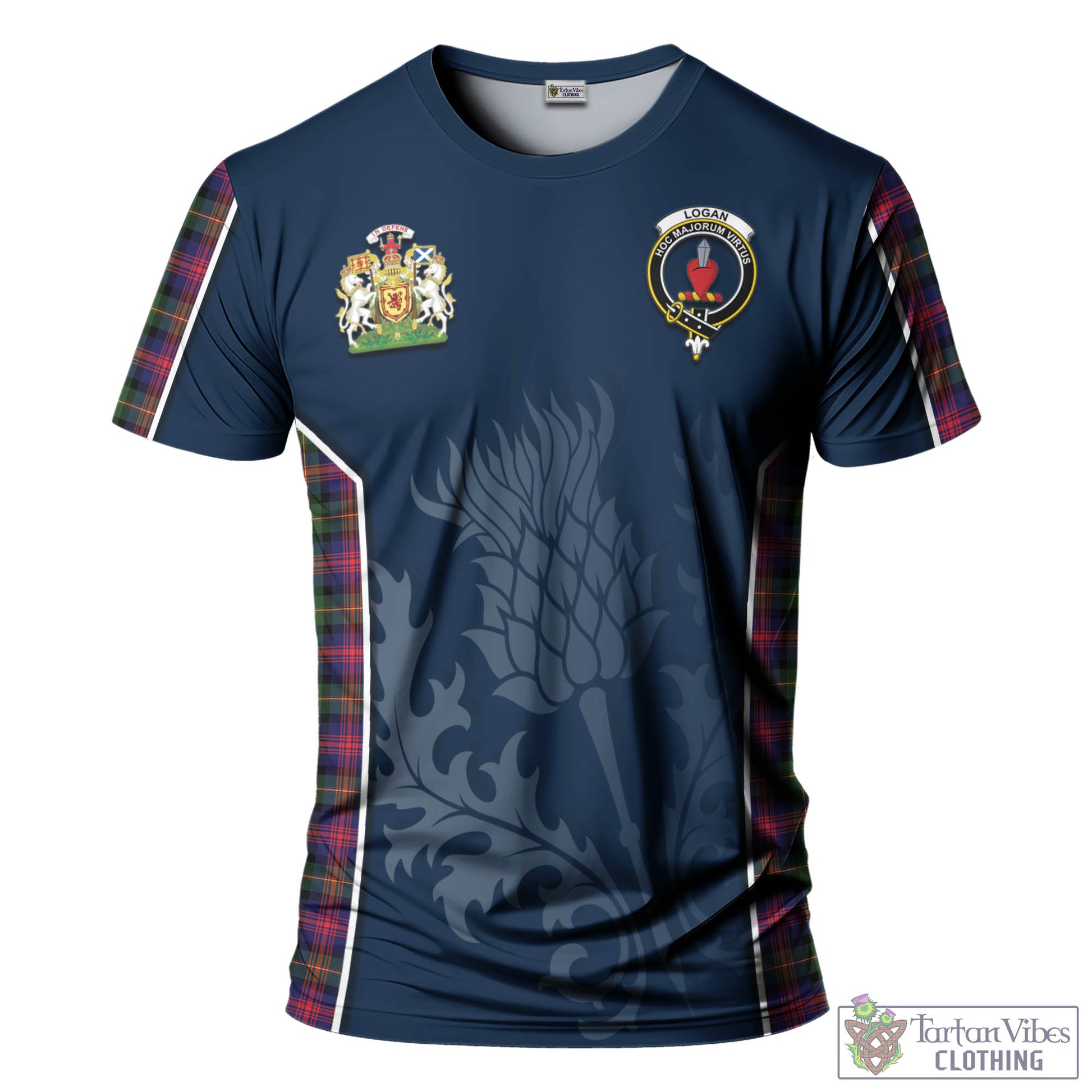 Tartan Vibes Clothing Logan Modern Tartan T-Shirt with Family Crest and Scottish Thistle Vibes Sport Style