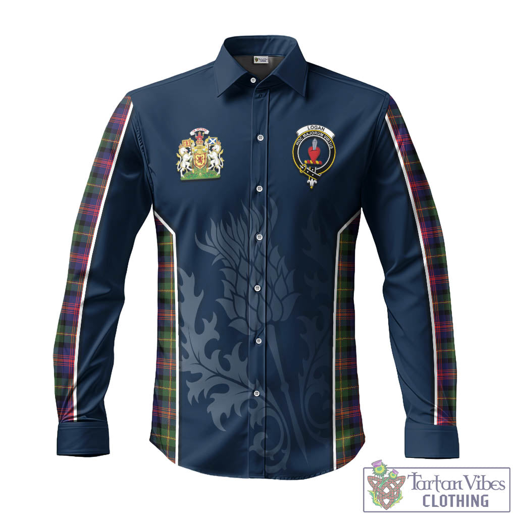 Tartan Vibes Clothing Logan Modern Tartan Long Sleeve Button Up Shirt with Family Crest and Scottish Thistle Vibes Sport Style