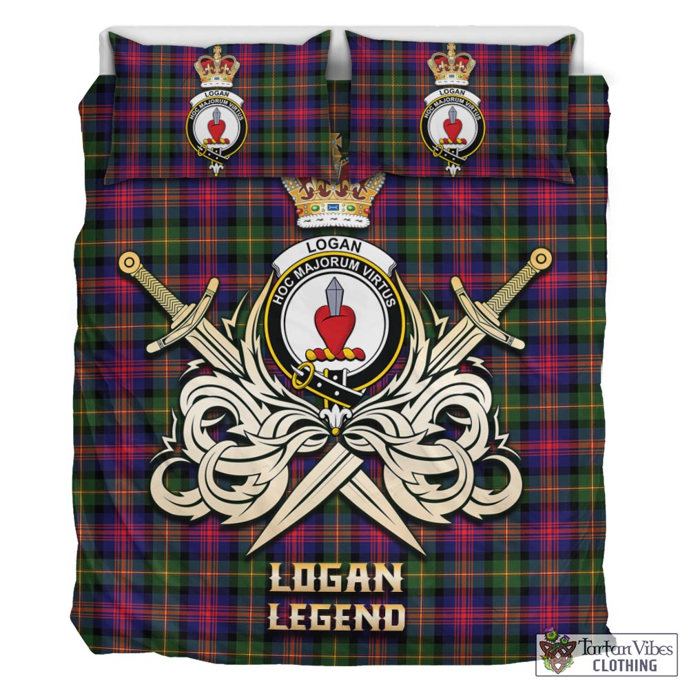 Tartan Vibes Clothing Logan Modern Tartan Bedding Set with Clan Crest and the Golden Sword of Courageous Legacy