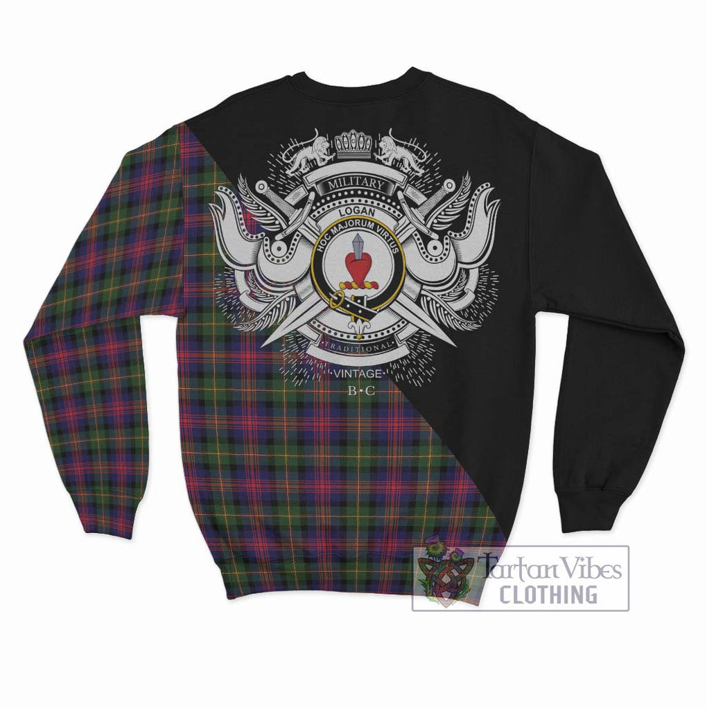 Logan Tartan Sweatshirt with Family Crest and Military Logo Style - Tartanvibesclothing Shop