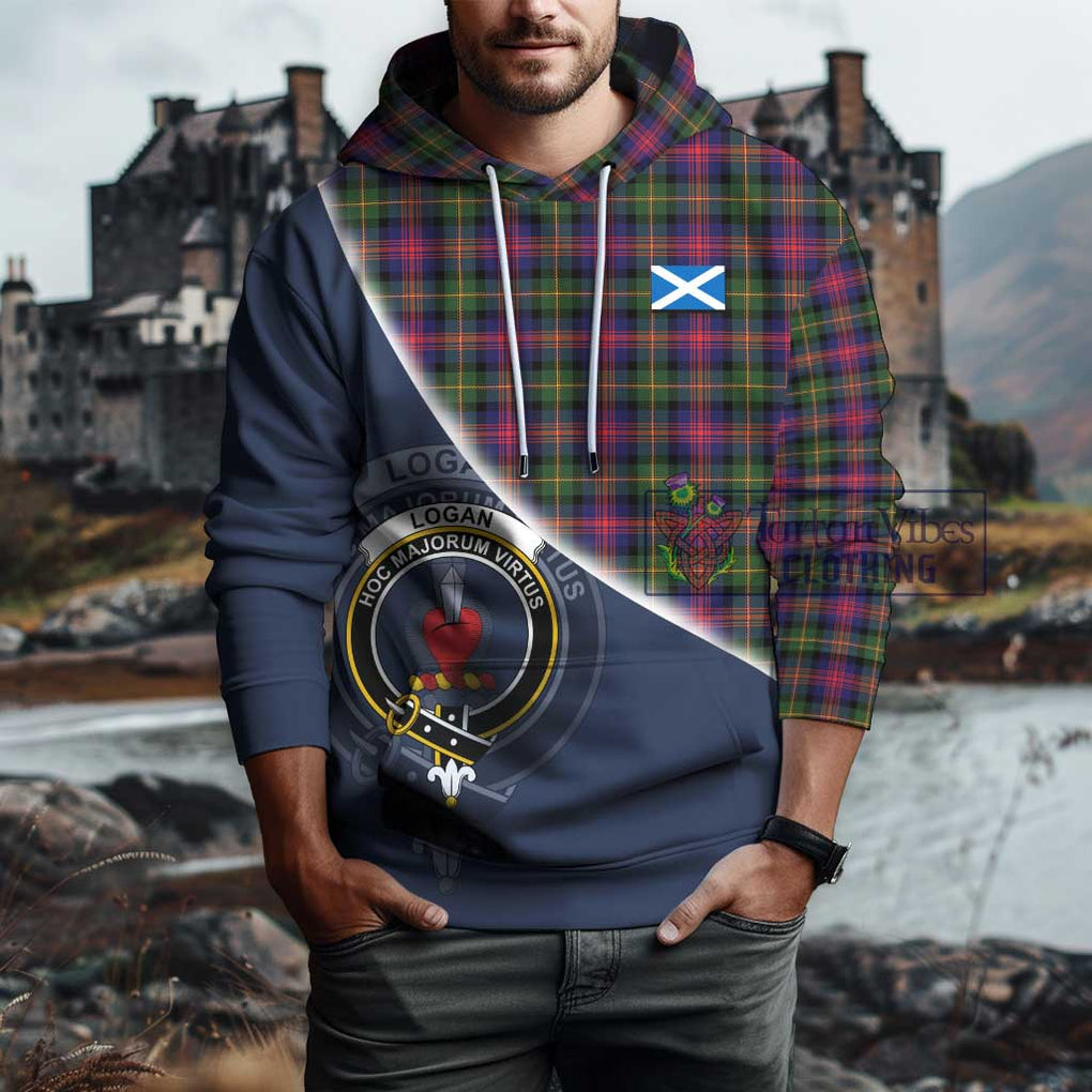 Logan Tartan Hoodie with Personalised National Flag and Family Crest Half Style - Tartanvibesclothing Shop