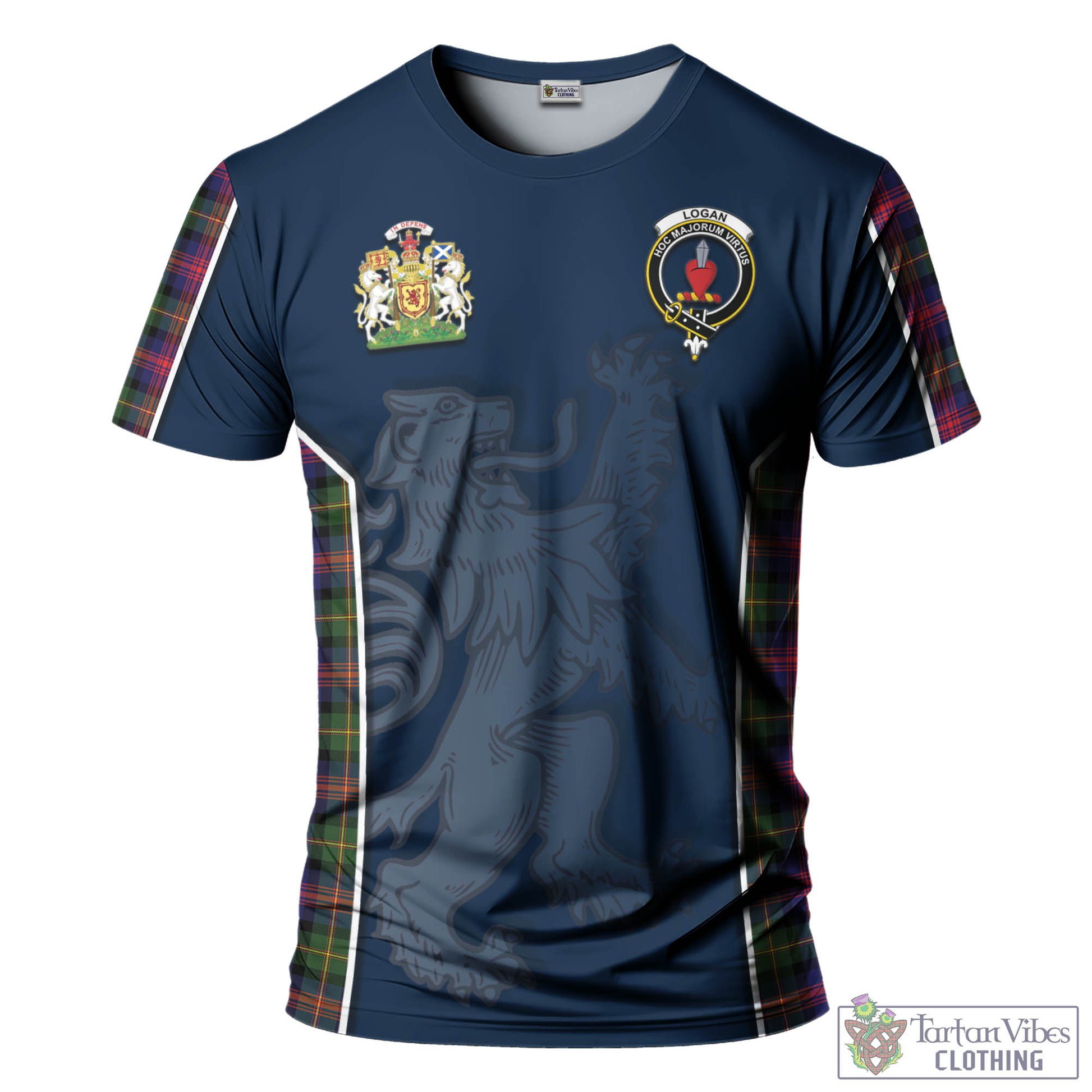 Tartan Vibes Clothing Logan Modern Tartan T-Shirt with Family Crest and Lion Rampant Vibes Sport Style