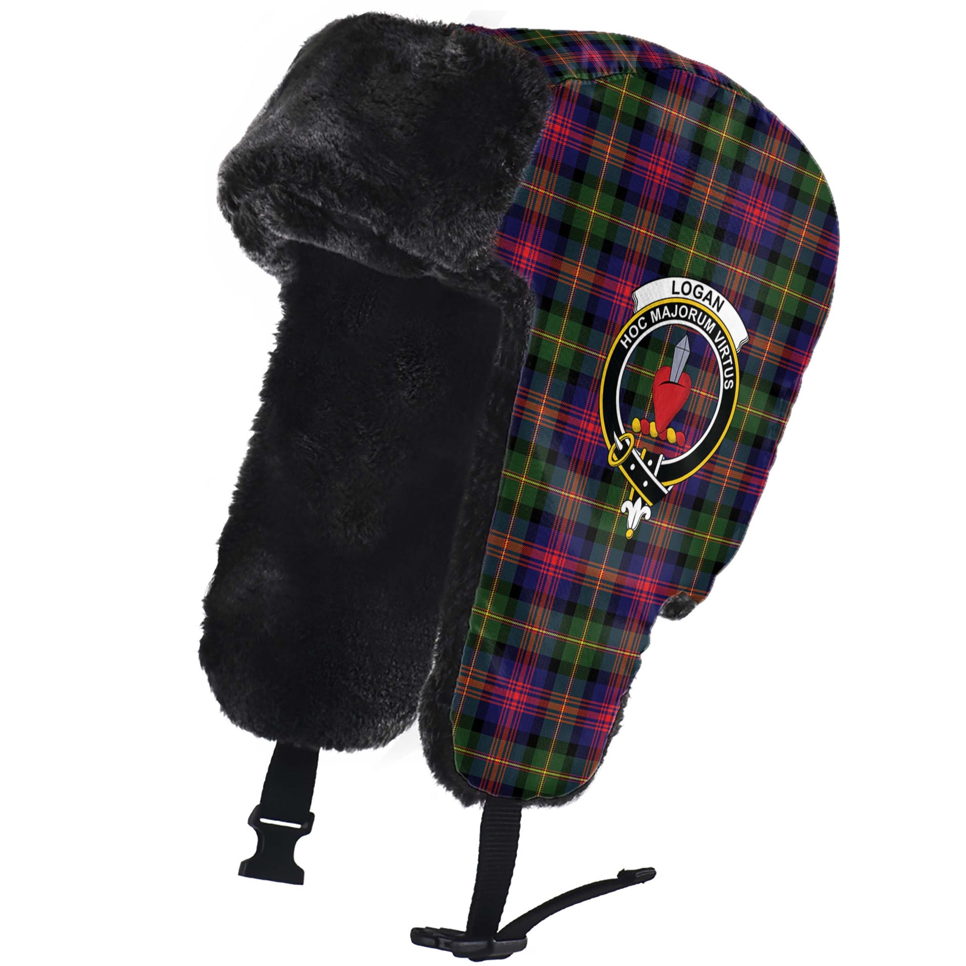 Logan Modern Tartan Winter Trapper Hat with Family Crest - Tartanvibesclothing