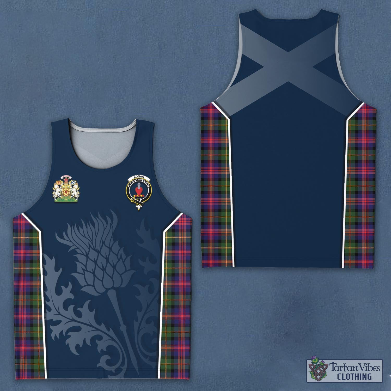 Tartan Vibes Clothing Logan Modern Tartan Men's Tanks Top with Family Crest and Scottish Thistle Vibes Sport Style