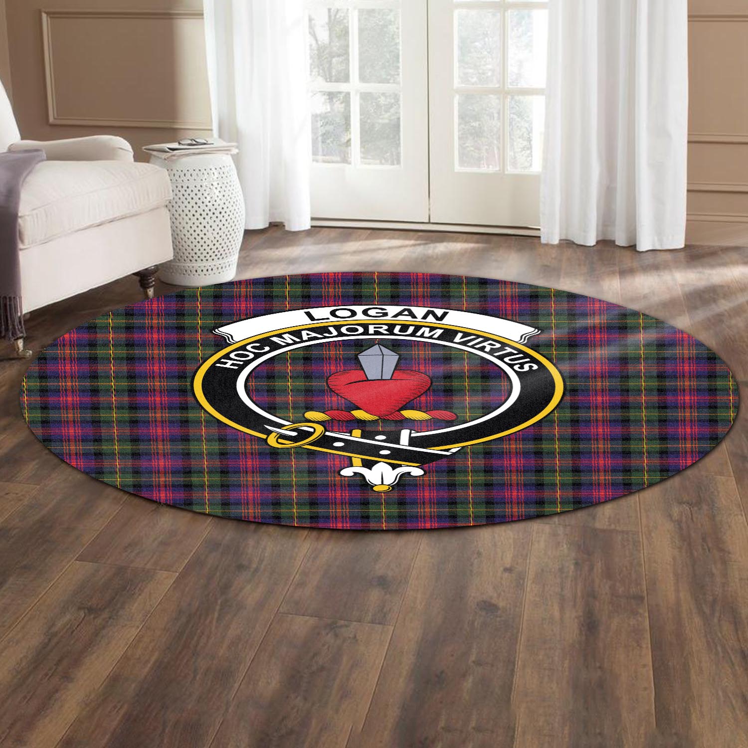 logan-modern-tartan-round-rug-with-family-crest