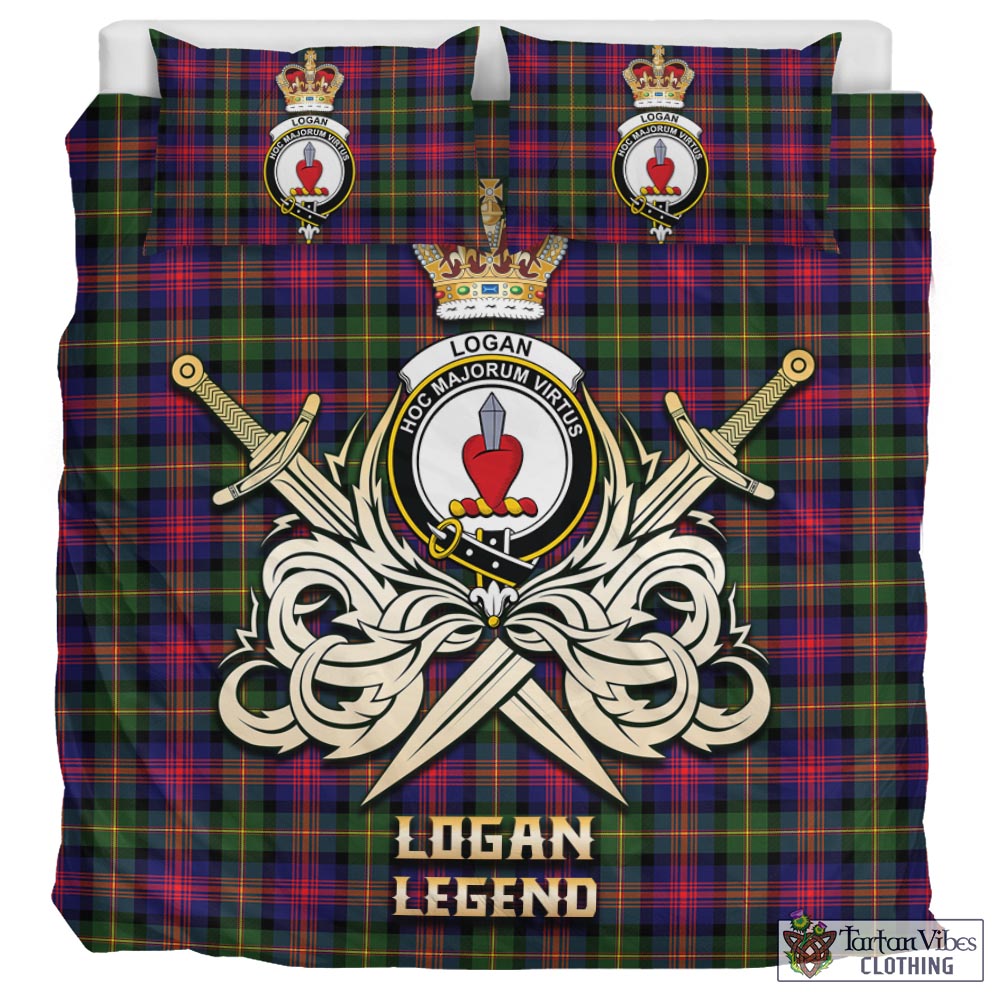 Tartan Vibes Clothing Logan Modern Tartan Bedding Set with Clan Crest and the Golden Sword of Courageous Legacy