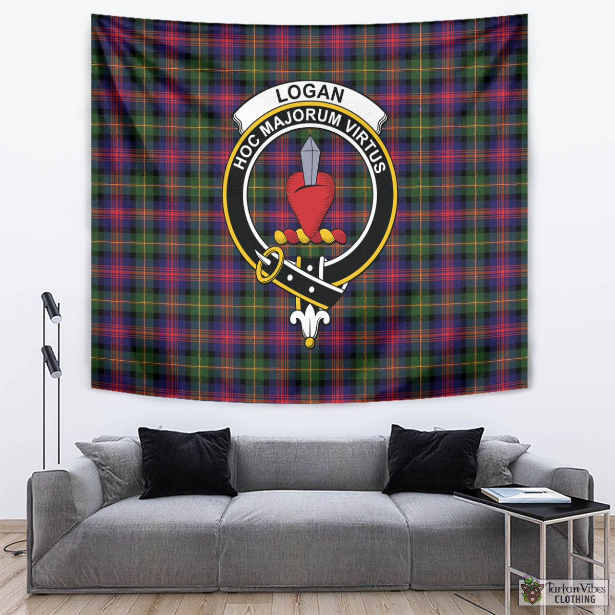 Tartan Vibes Clothing Logan Modern Tartan Tapestry Wall Hanging and Home Decor for Room with Family Crest