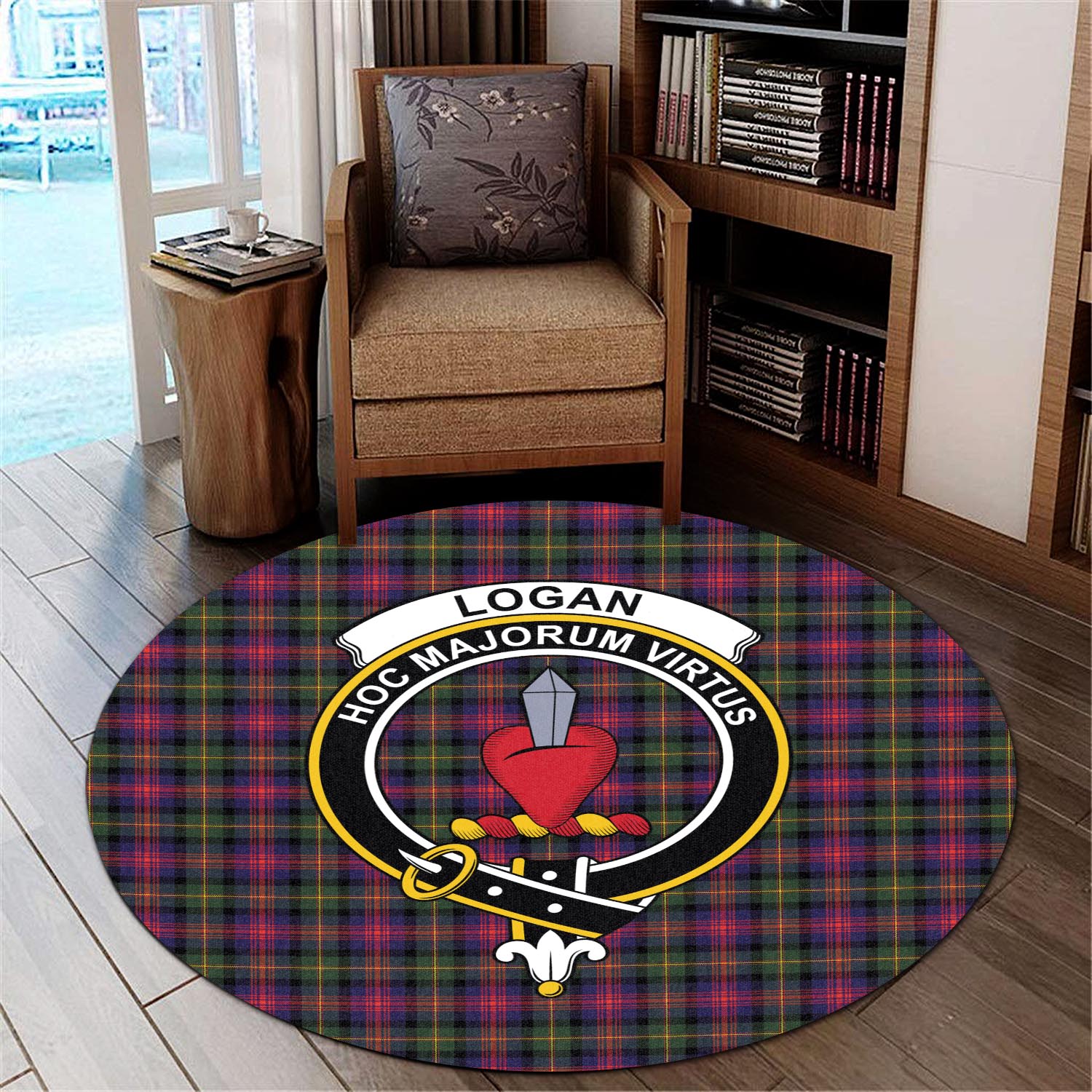 logan-modern-tartan-round-rug-with-family-crest