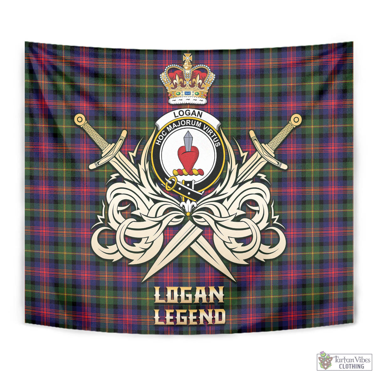 Tartan Vibes Clothing Logan Modern Tartan Tapestry with Clan Crest and the Golden Sword of Courageous Legacy