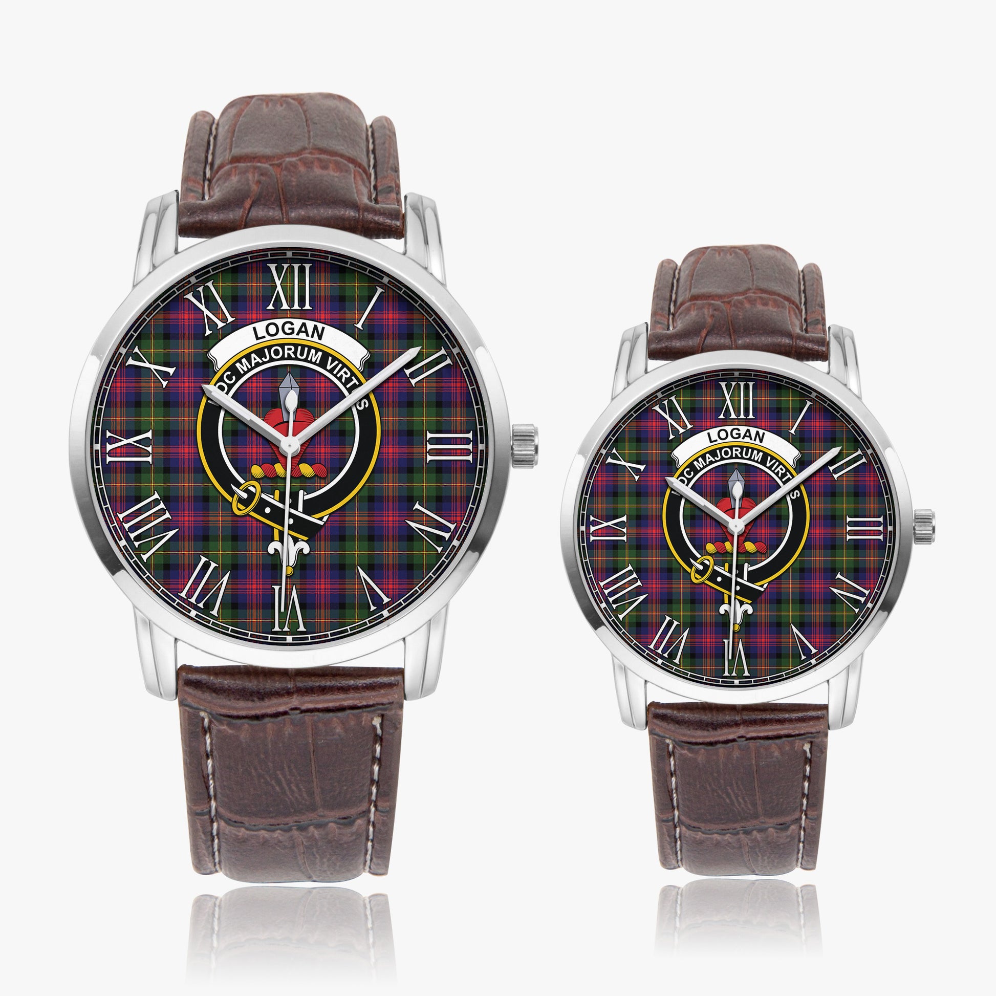 Logan Modern Tartan Family Crest Leather Strap Quartz Watch - Tartanvibesclothing