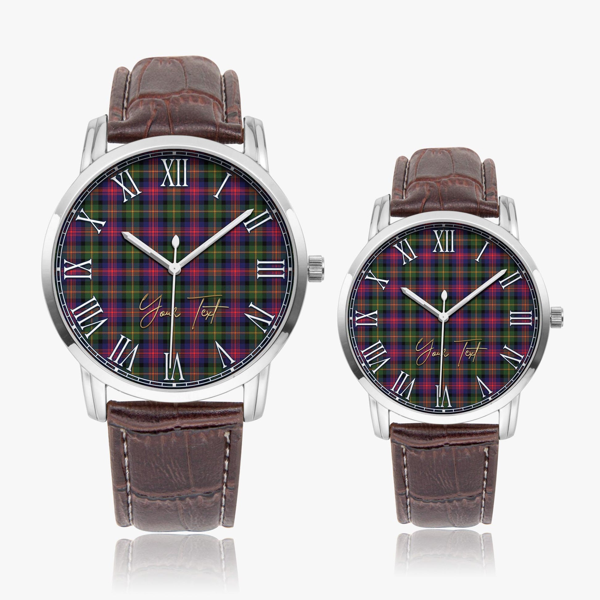 Logan Modern Tartan Personalized Your Text Leather Trap Quartz Watch Wide Type Silver Case With Brown Leather Strap - Tartanvibesclothing