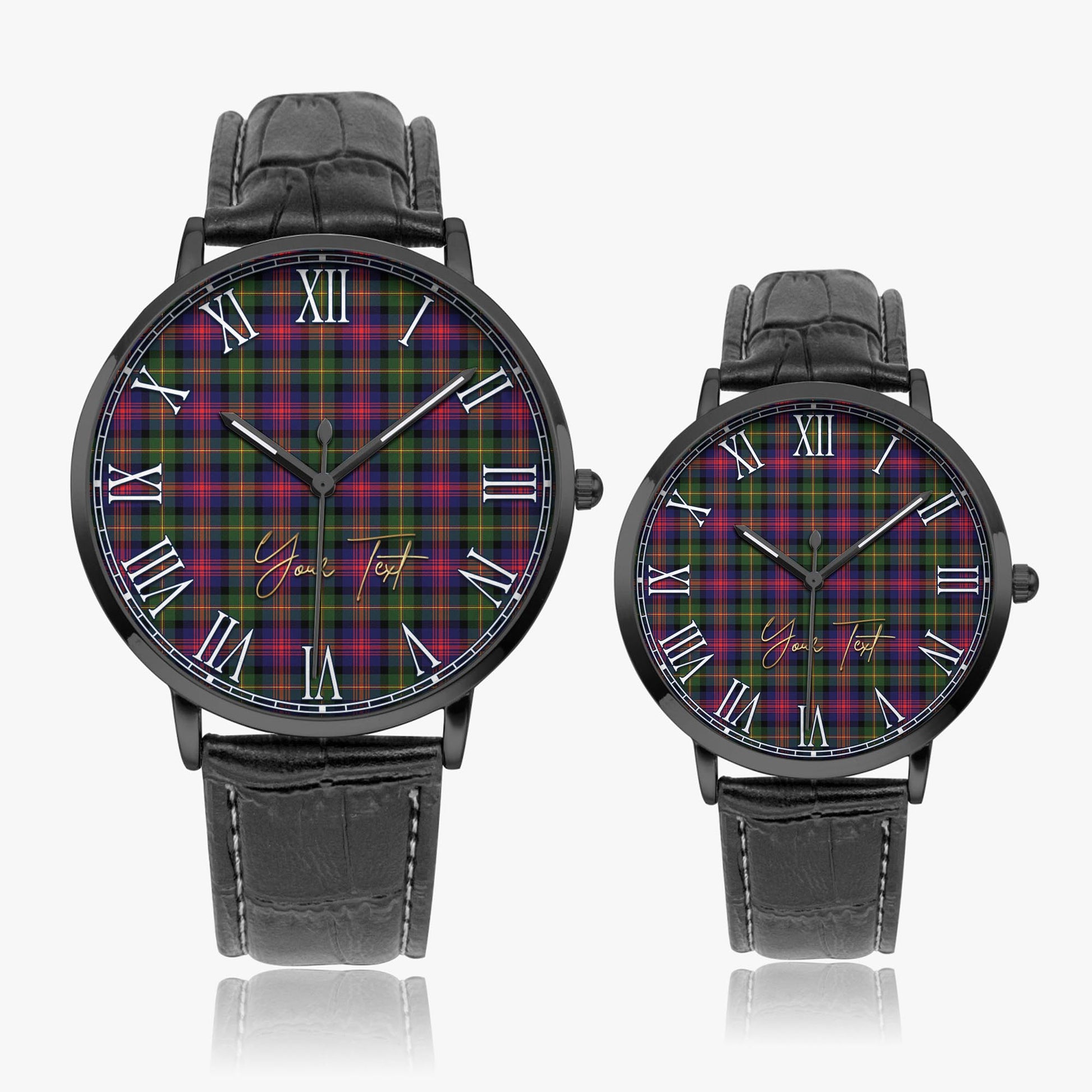 Logan Modern Tartan Personalized Your Text Leather Trap Quartz Watch Ultra Thin Black Case With Black Leather Strap - Tartanvibesclothing