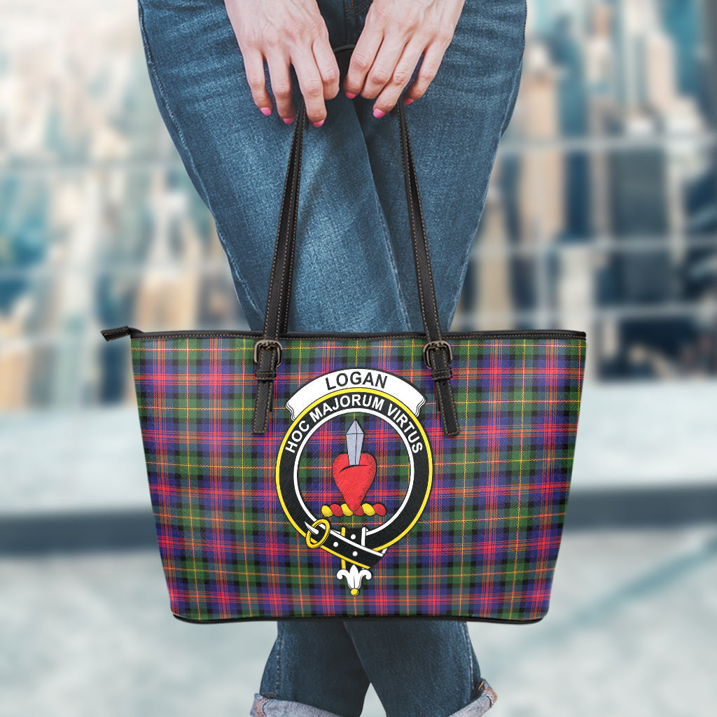 Logan Tartan Leather Tote Bag with Family Crest - Tartan Vibes Clothing